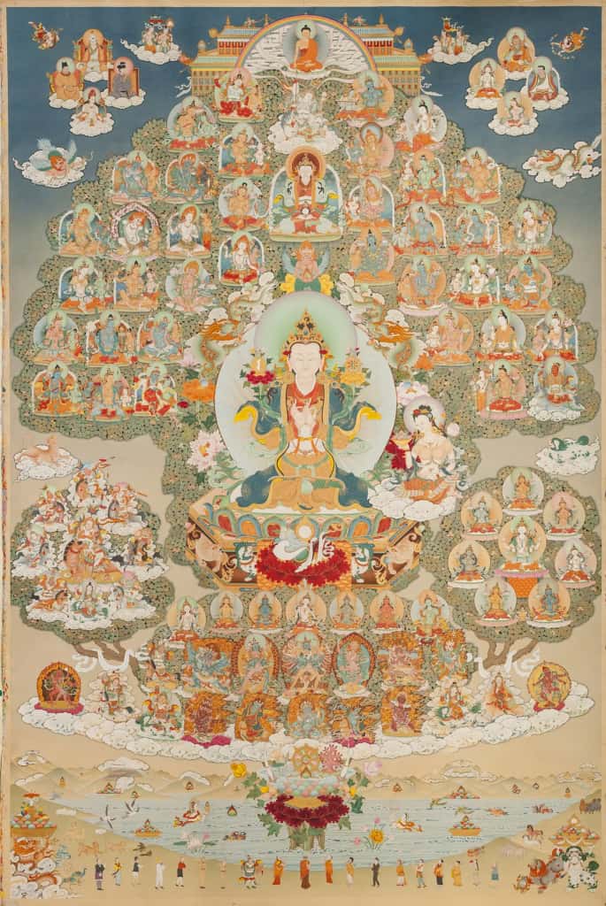 Kalapa Media Tibetan Buddhist ThangkaArtwork with multiple deities and spiritual symbols.